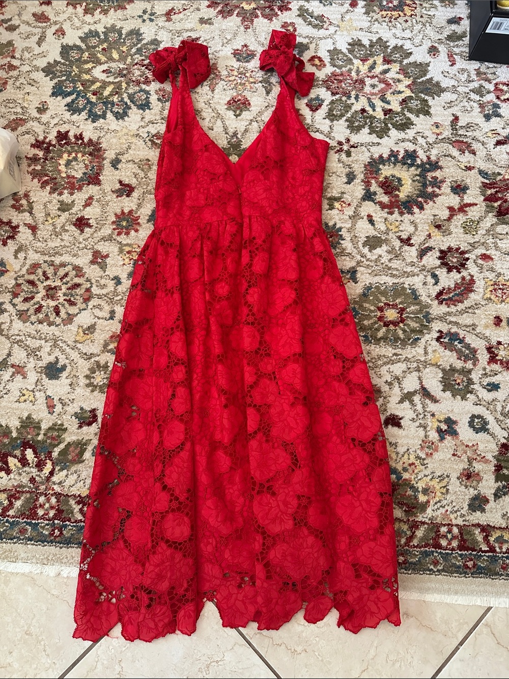Red Lace Tie-Shoulder Midi Dress size M - Picture 3 of 4